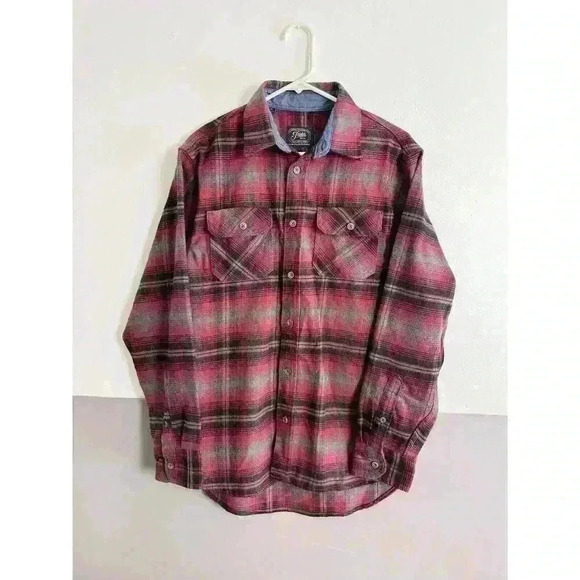 JACHS Flannel Shirt Mens M Red Black Plaid Long Sleeve Button Heritage Midweight - Picture 2 of 12